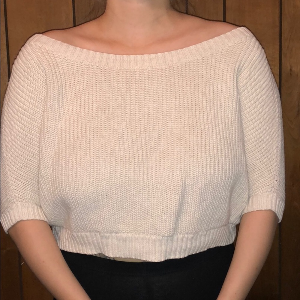 Cream Knit Short Sleeve Crop Top